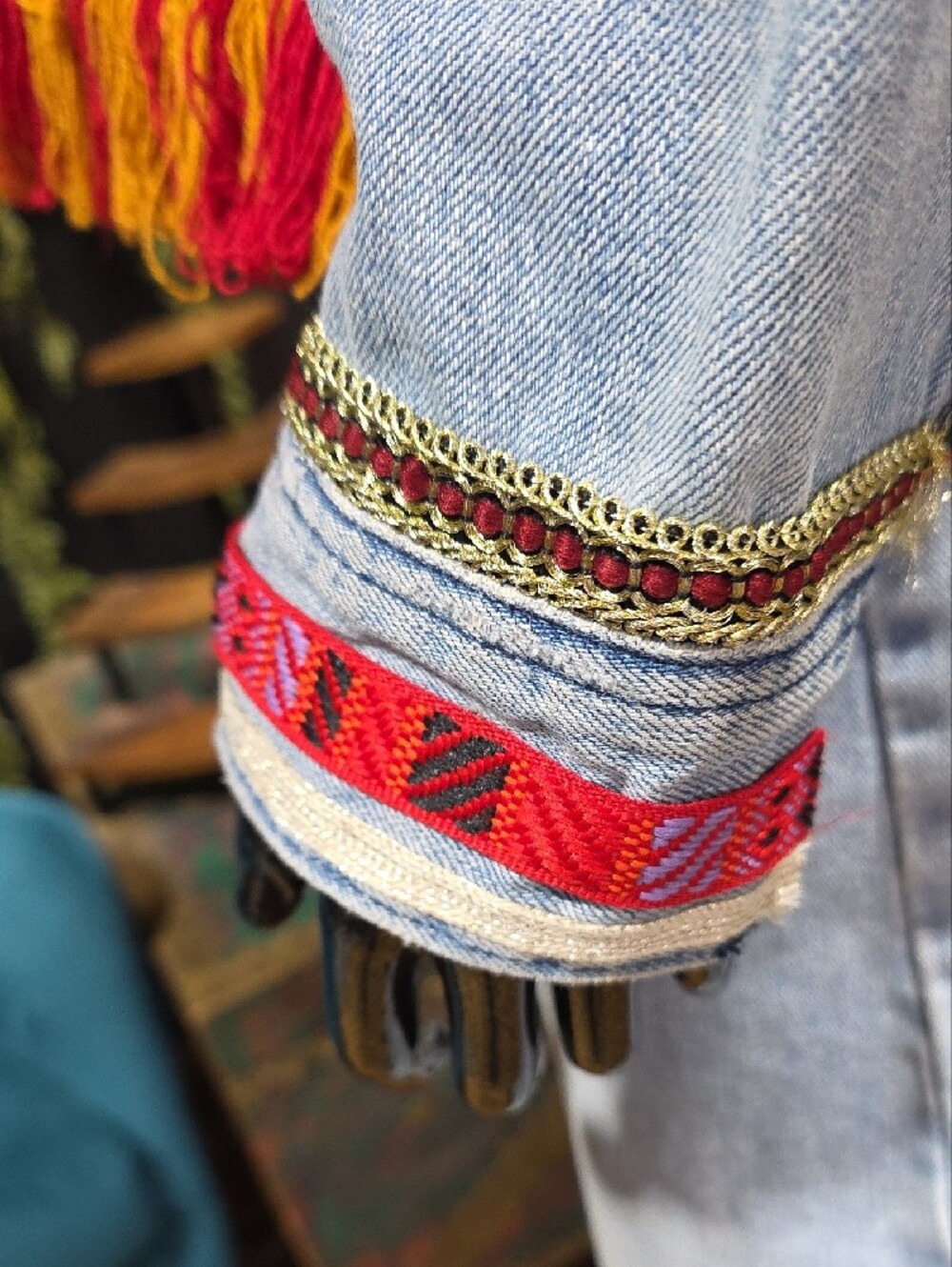 Artisan Embellished Light Wash Denim Jean Jacket -OOAK - Picture 16 of 16